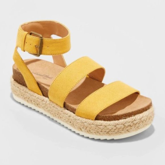 Universal Thread Agnes Microsuede Platform Espadrilles Sandals in Yellow Size 7 - Picture 2 of 5